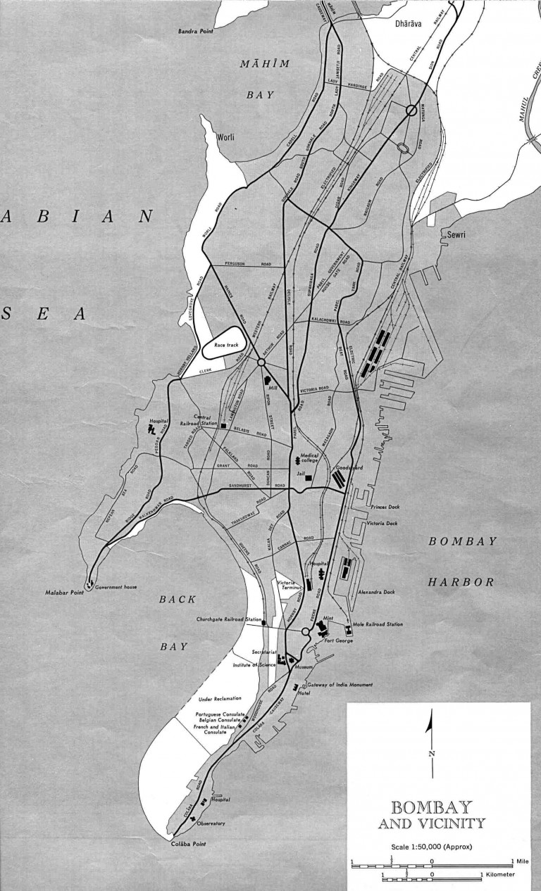 Bombay India historical map 1954 City Plan Maps of India