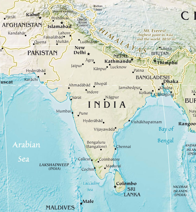 india physical map hd